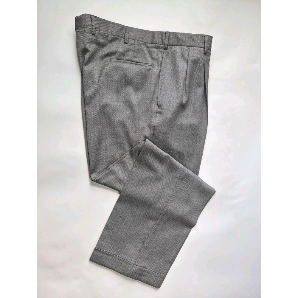 Jos A Bank Mens Pleated Wool Dress Pants 40x31 Gray Cuffed Straight Leg Trousers